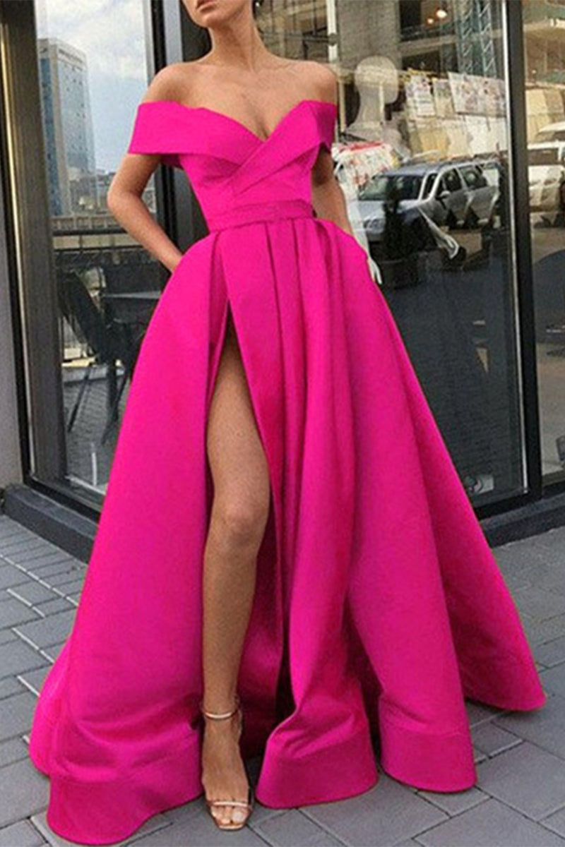 GR | Elegant Formal Solid Color Slit V-Neck Evening Dress Dresses - 12 Colors