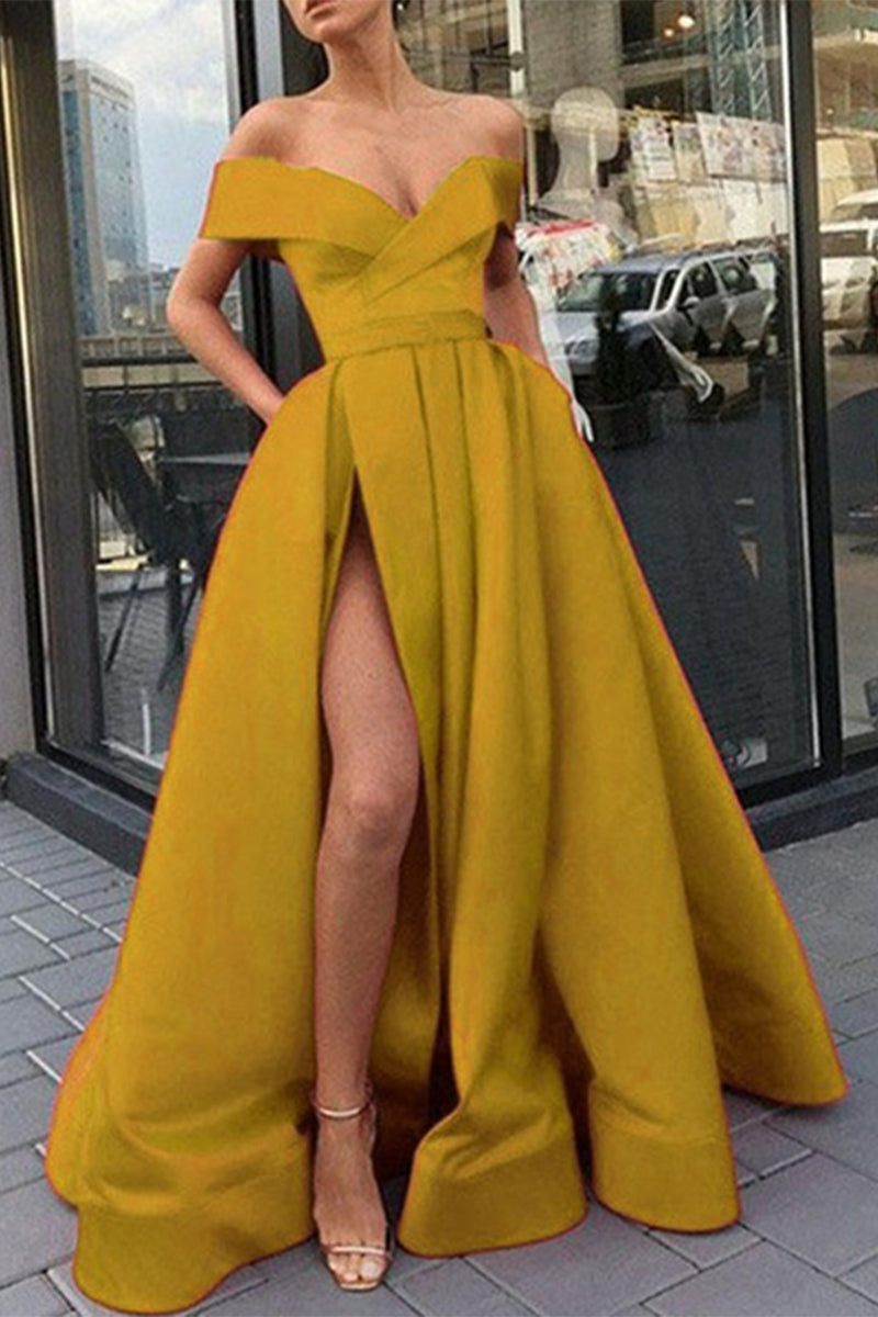 GR | Elegant Formal Solid Color Slit V-Neck Evening Dress Dresses - 12 Colors