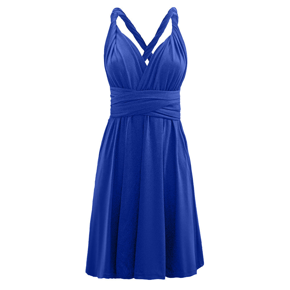 Women's wrap dress with elegant ruching and deep V-neck, size