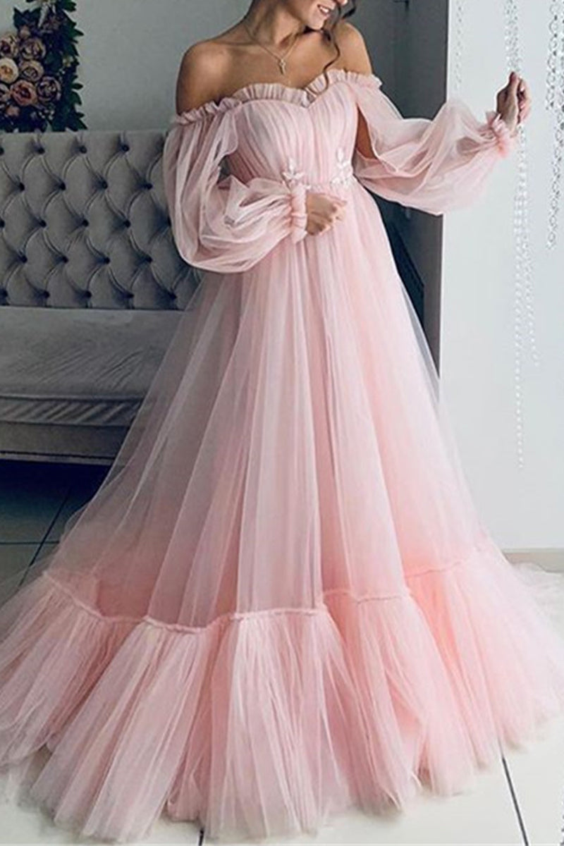 GR | Elegant Formal Solid Color Patchwork Off-Shoulder Evening Dress - 3 Colors