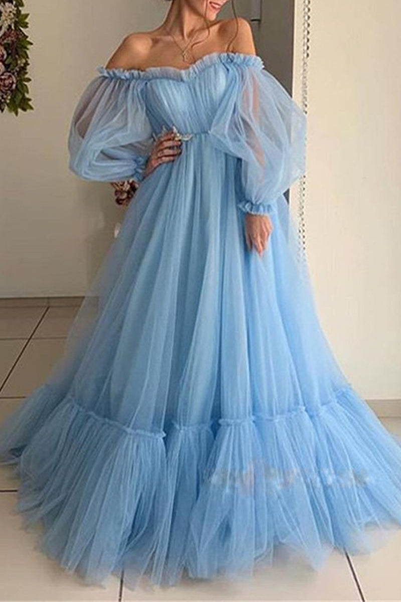 GR | Elegant Formal Solid Color Patchwork Off-Shoulder Evening Dress - 3 Colors