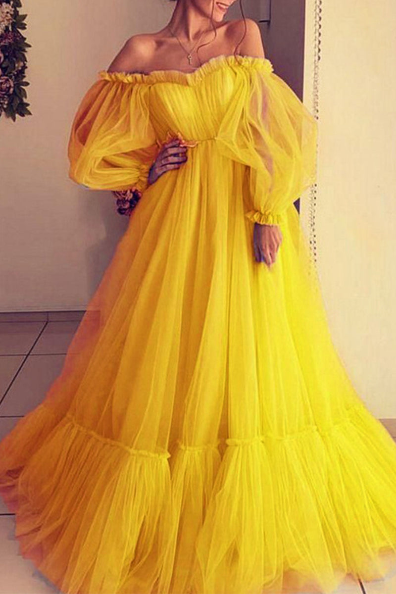 GR | Elegant Formal Solid Color Patchwork Off-Shoulder Evening Dress - 3 Colors