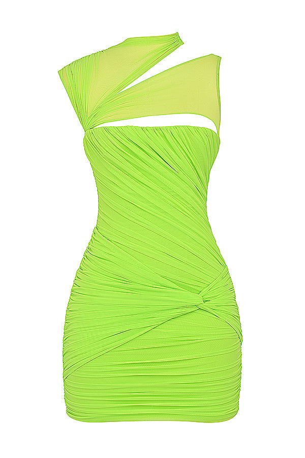 GR | Neongrün Minikleid mit Falten