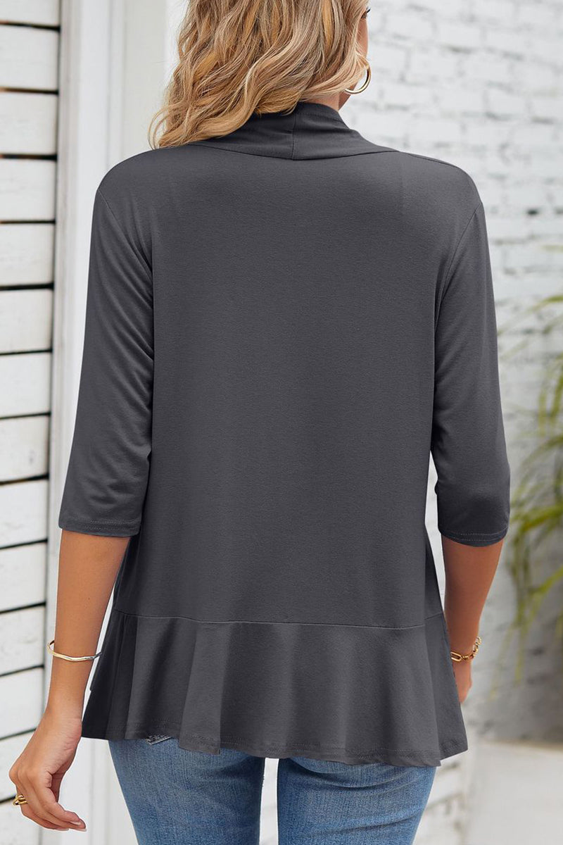GR | Daily Simplicity Solid Flounce V-Neck Outerwear