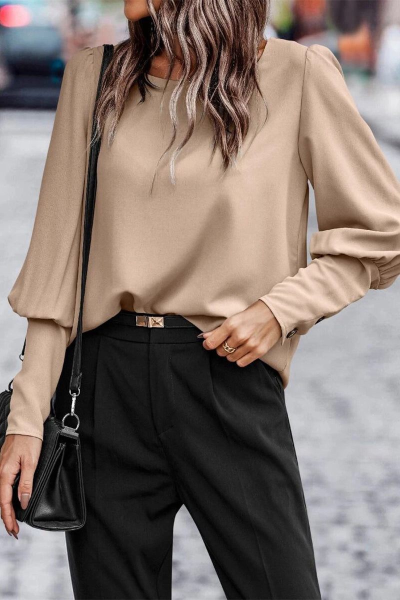 Pamela™ - Elegant solid button O-neck tops 