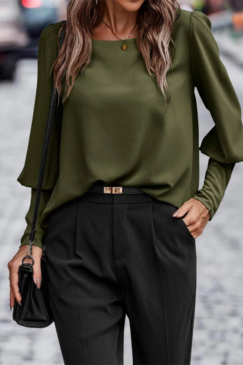 Pamela™ - Elegant solid button O-neck tops 