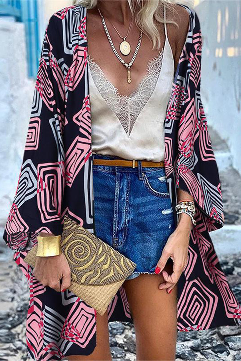 GR | College Print Patchwork Strickjacke Kragen Außenbekleidung
