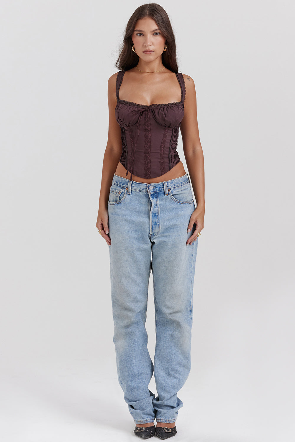 GR | Rich Brown Lace Corset On The Back