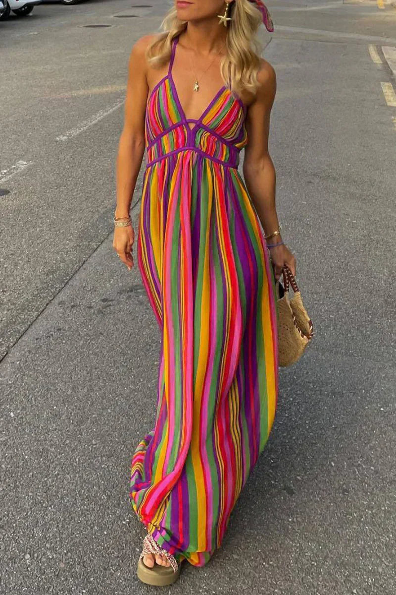 GR | V-Ausschnitt Kleid mit Kontraststreifen für Den Urlaub