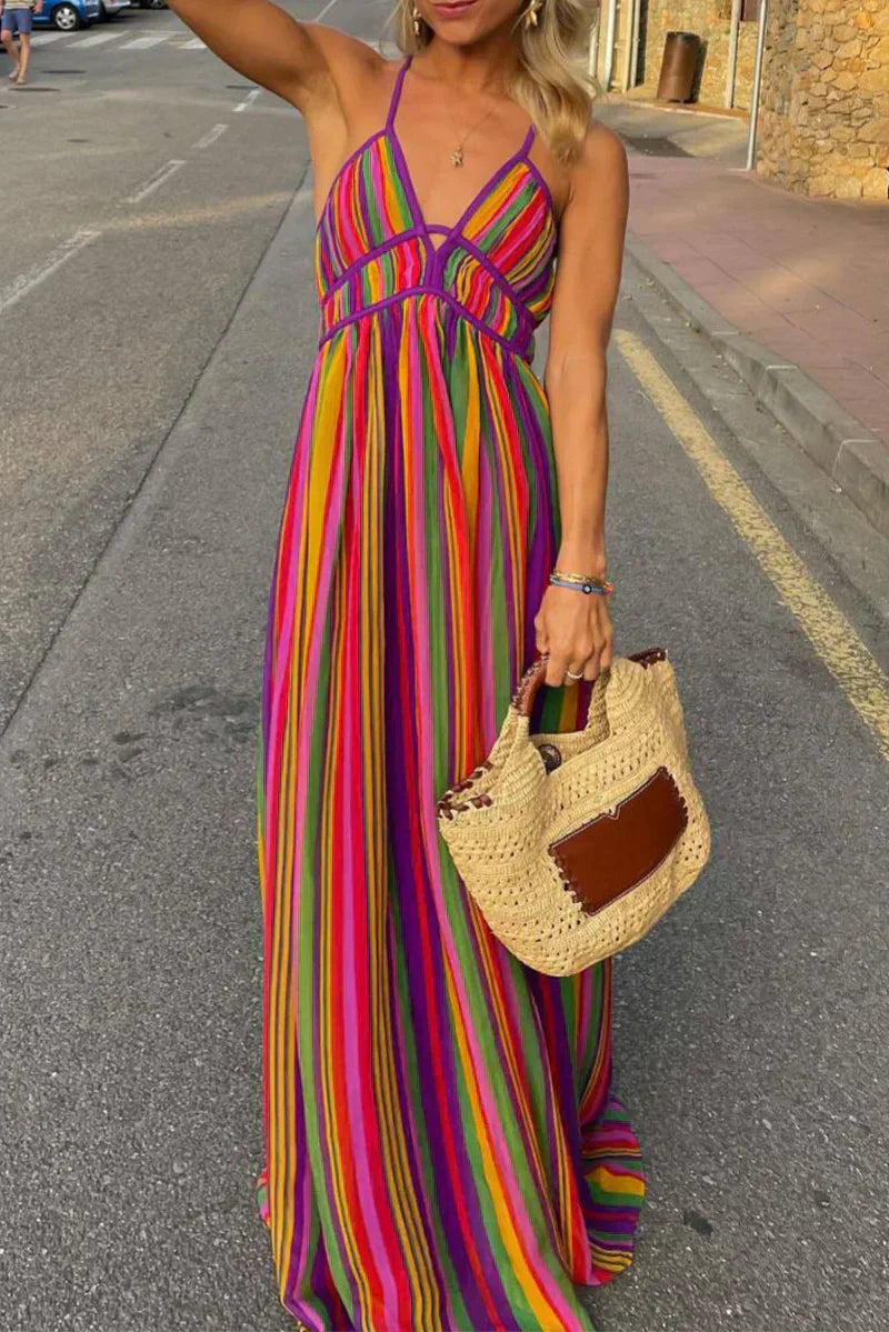 GR | V-Ausschnitt Kleid mit Kontraststreifen für Den Urlaub