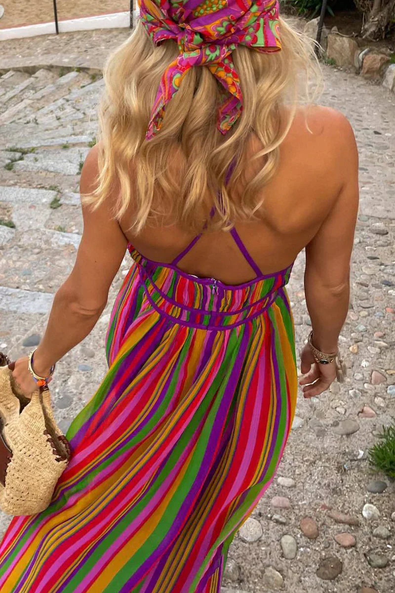 GR | V-Ausschnitt Kleid mit Kontraststreifen für Den Urlaub
