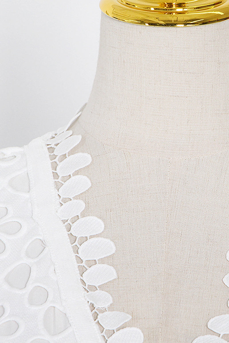 GR | Elegante Einfarbige Ausgehöhlte V-Ausschnitt Taillierte Rock Kurzarm Kleid