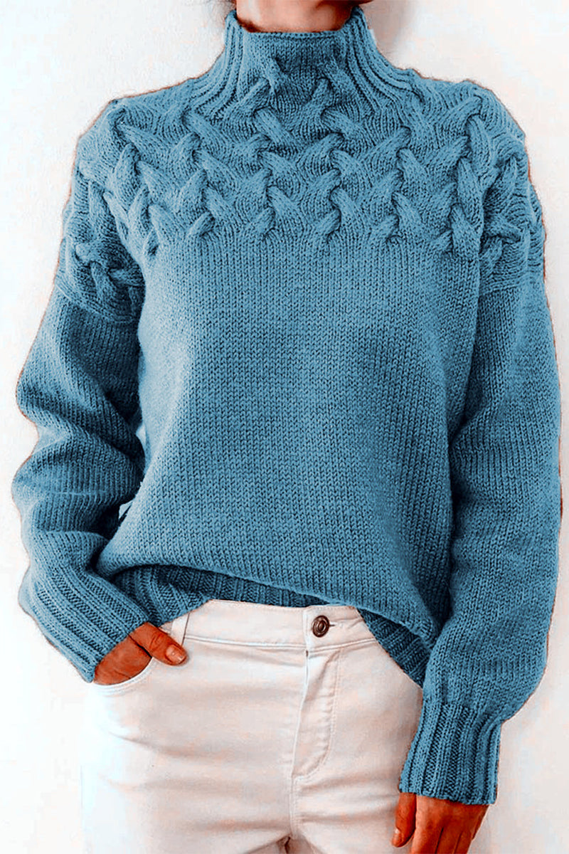 GR | Lässiger Einfarbiger Strickpullover mit Rollkragen - 11 Farben