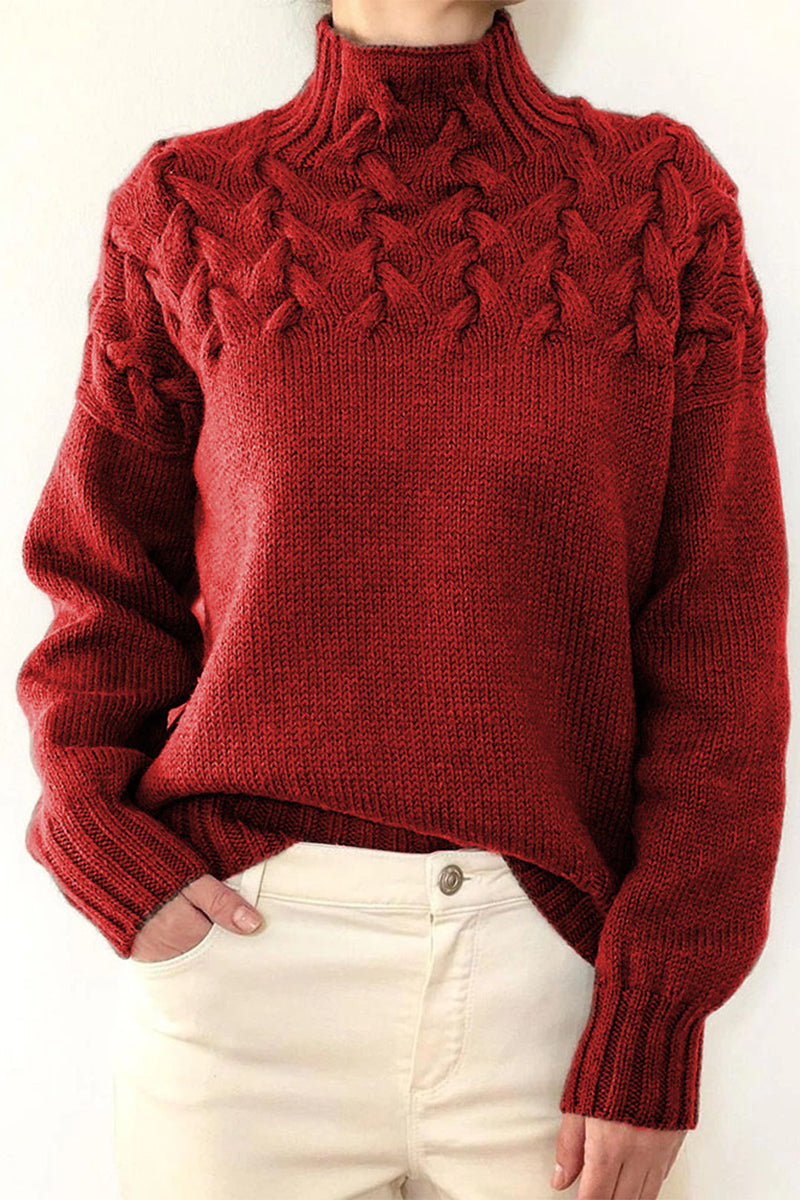 GR | Lässiger Einfarbiger Strickpullover mit Rollkragen - 11 Farben
