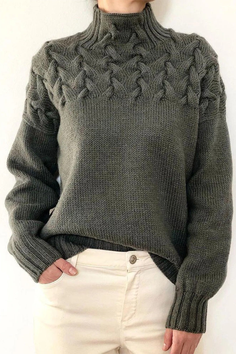 GR | Lässiger Einfarbiger Strickpullover mit Rollkragen - 11 Farben