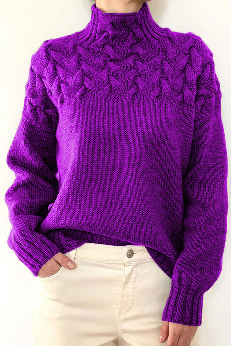 GR | Lässiger Einfarbiger Strickpullover mit Rollkragen - 11 Farben