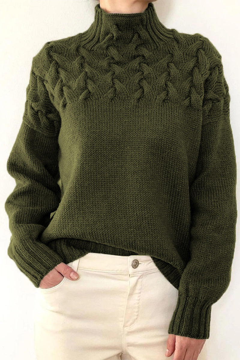 GR | Lässiger Einfarbiger Strickpullover mit Rollkragen - 11 Farben