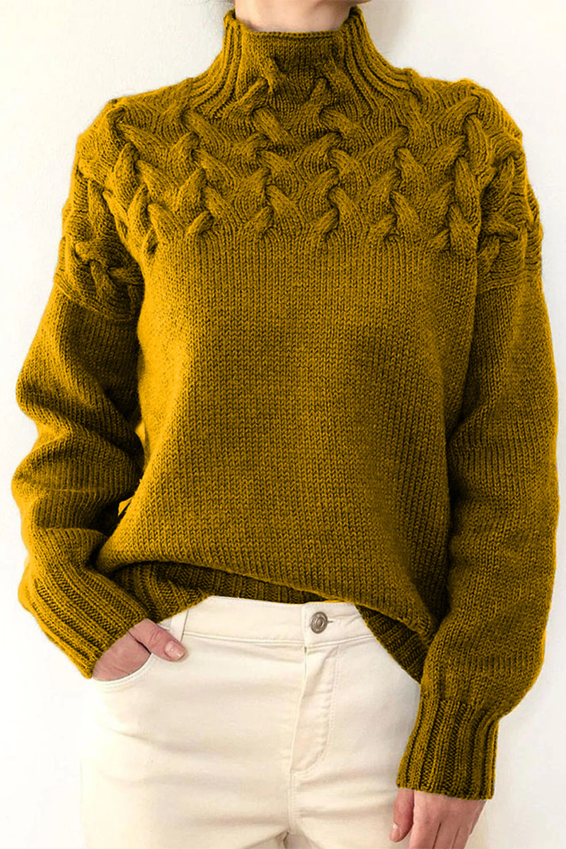 GR | Lässiger Einfarbiger Strickpullover mit Rollkragen - 11 Farben