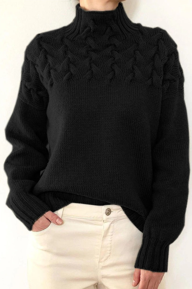 GR | Lässiger Einfarbiger Strickpullover mit Rollkragen - 11 Farben