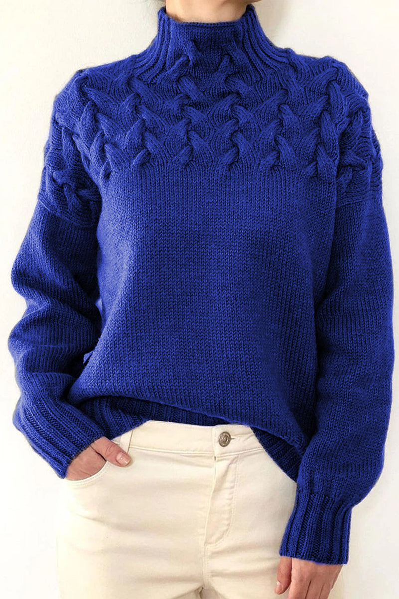 GR | Lässiger Einfarbiger Strickpullover mit Rollkragen - 11 Farben