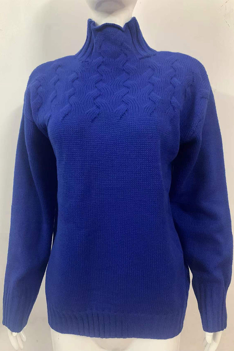 GR | Lässiger Einfarbiger Strickpullover mit Rollkragen - 11 Farben