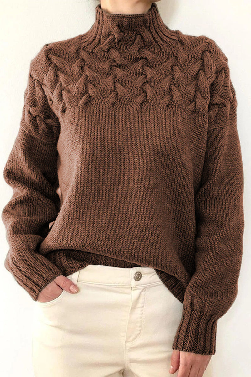GR | Lässiger Einfarbiger Strickpullover mit Rollkragen - 11 Farben