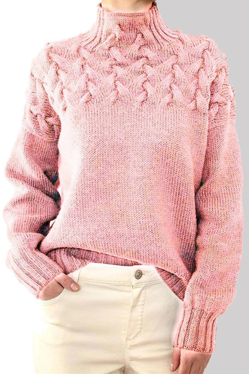 GR | Lässiger Einfarbiger Strickpullover mit Rollkragen - 11 Farben