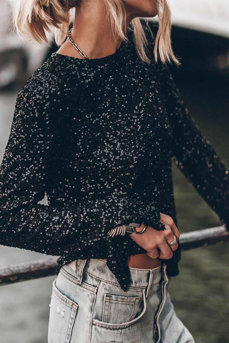 GR | Elegant top with round neck and sequins for women 