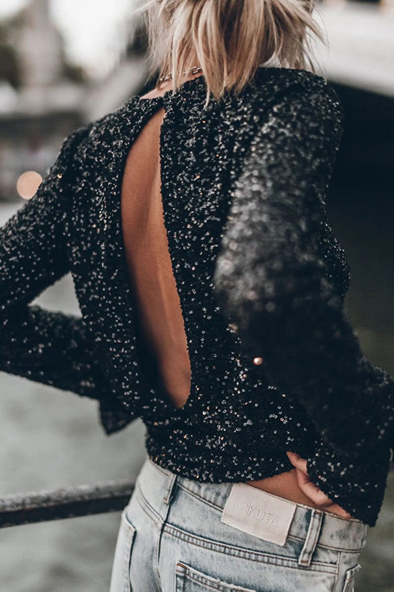 GR | Elegant top with round neck and sequins for women 