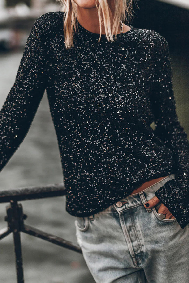 GR | Elegant top with round neck and sequins for women 