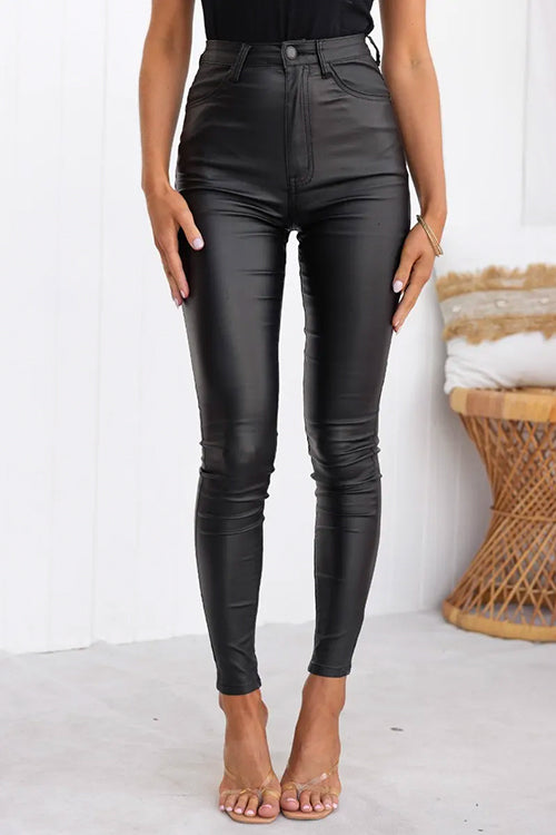 GR | High Waist Faux Leather Stretch Slim Fit Trousers