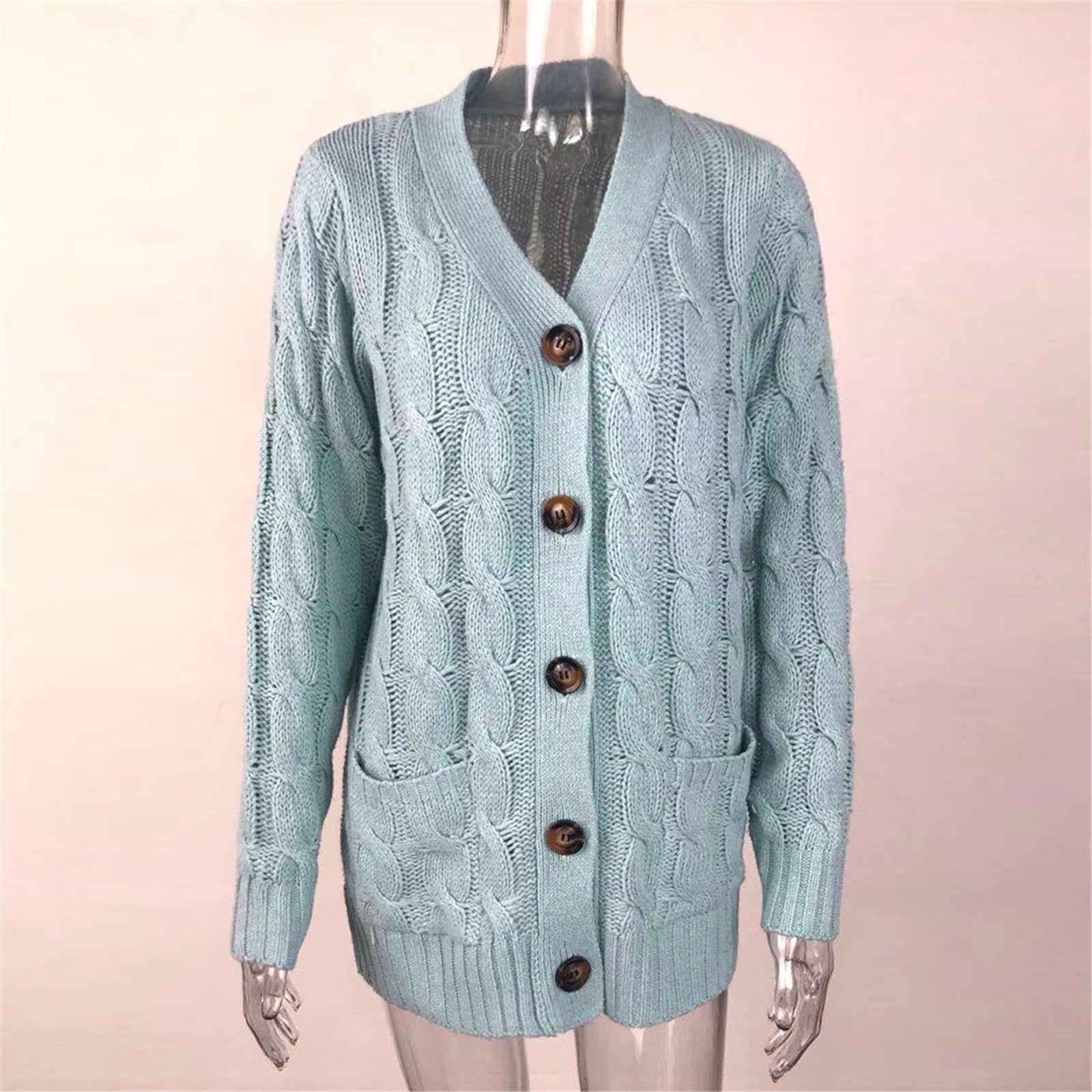 GR | Stylische Lange Strickjacke Für Damen Mit Knopfleiste