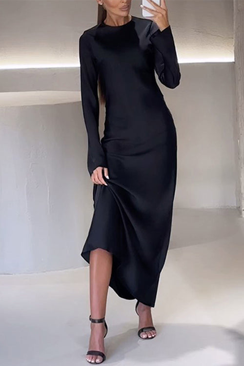 GR | Rosiedress Round Neck Long Sleeve Satin Maxi Party Dress