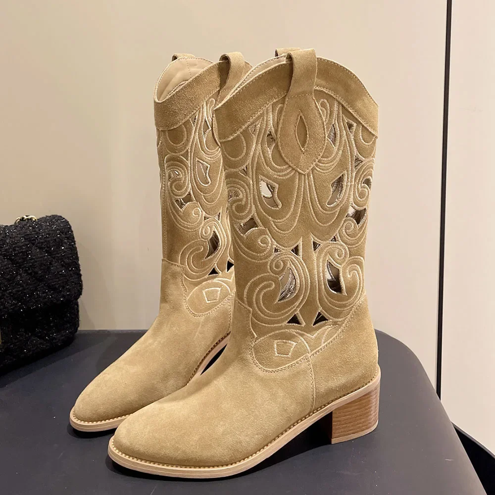 GR | Embroidered Western boots for women with decorative cutouts, cowboy boots for women