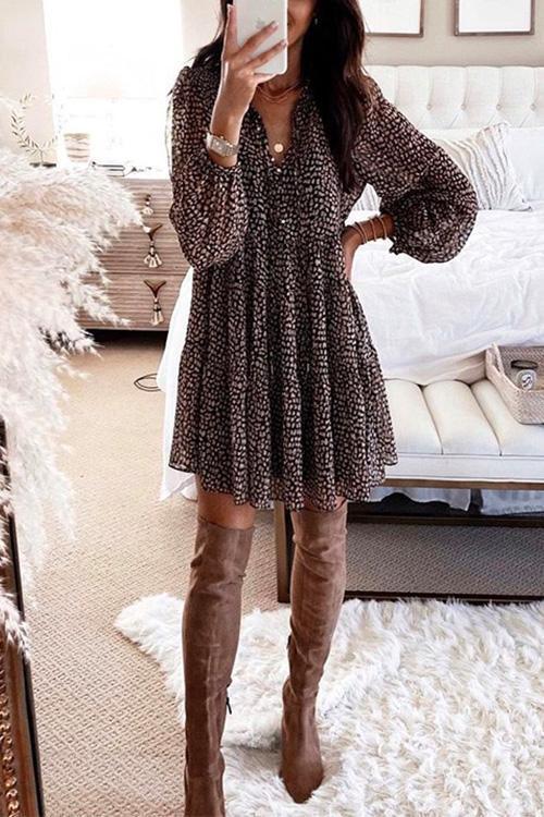 GR | Rosiedress V-Ausschnitt Leoparden-Swing-Minikleid