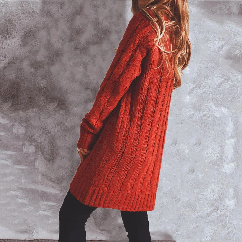 GR | Women's wool cardigan with cable knit pattern and wooden buttons, loose fit