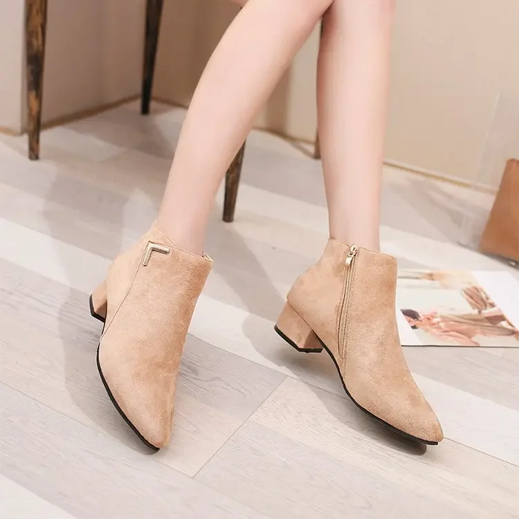 GR | Ankle boots with pointed toe and side zipper, women's ankle boots