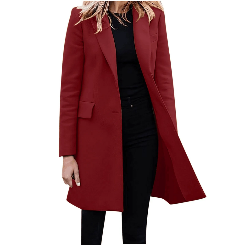 GR | Women's Slim Fit Coat Jacket, One Button Wool Blend Long Jacket