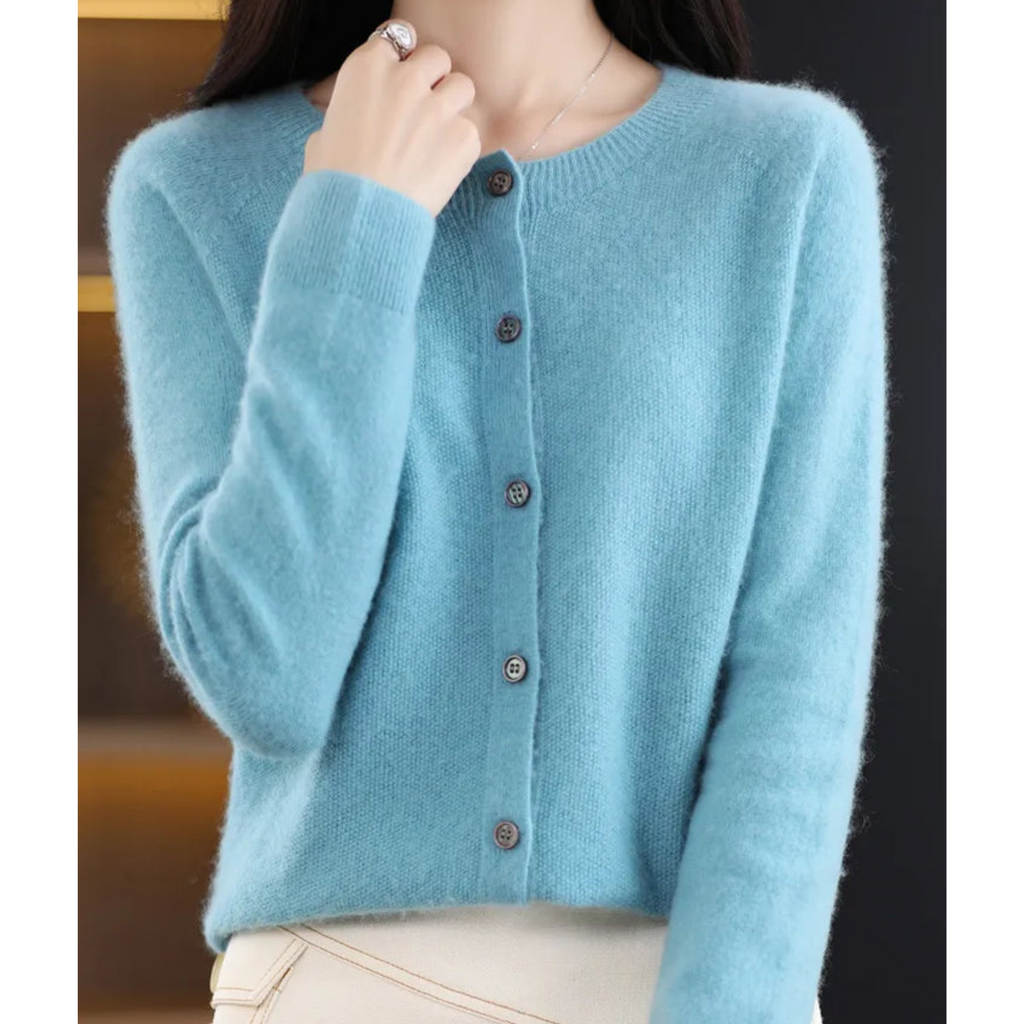GR | Damen-Strickjacke Mit O-Ausschnitt Aus 100 % Reiner Merinowolle, Kaschmirpullover