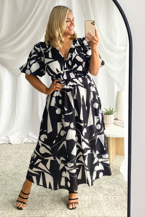 GR | Real Love Print Puff Sleeve Maxi Dress