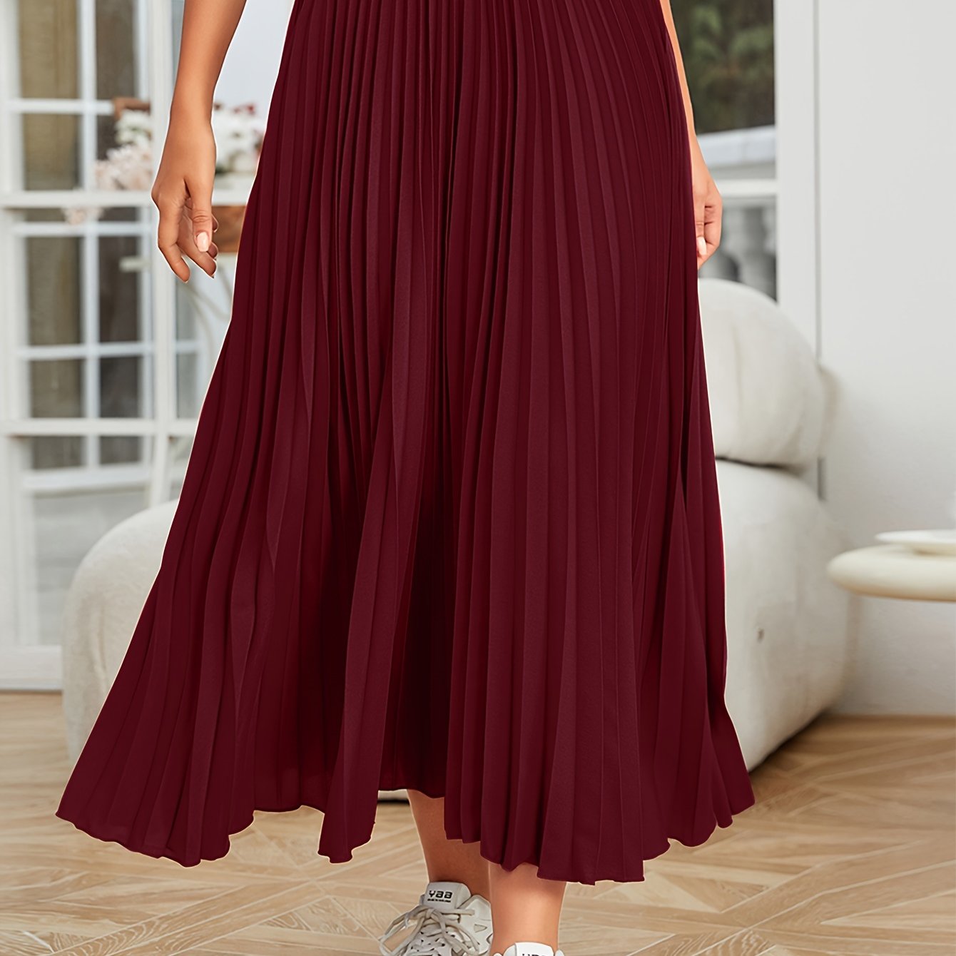 GR | Pleated plain curly skirt