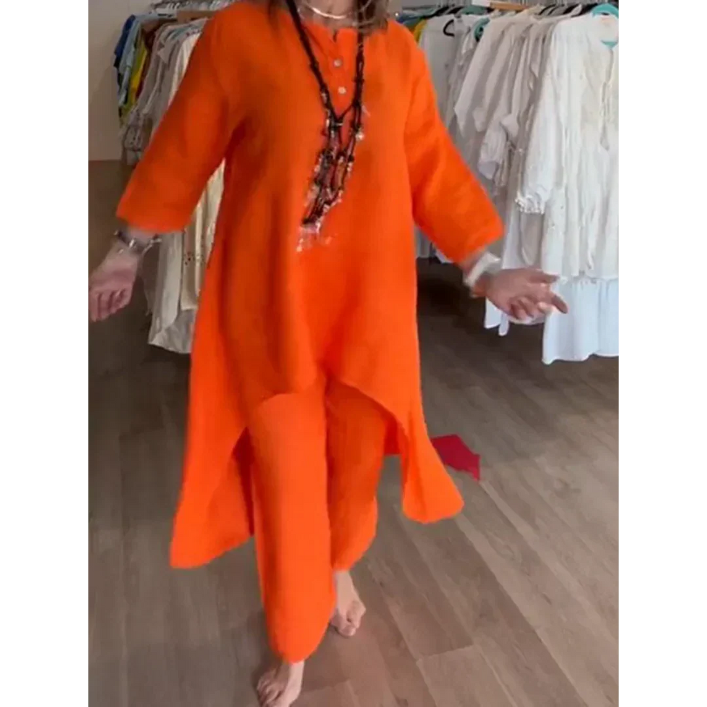 GR | Solid color linen suit for women