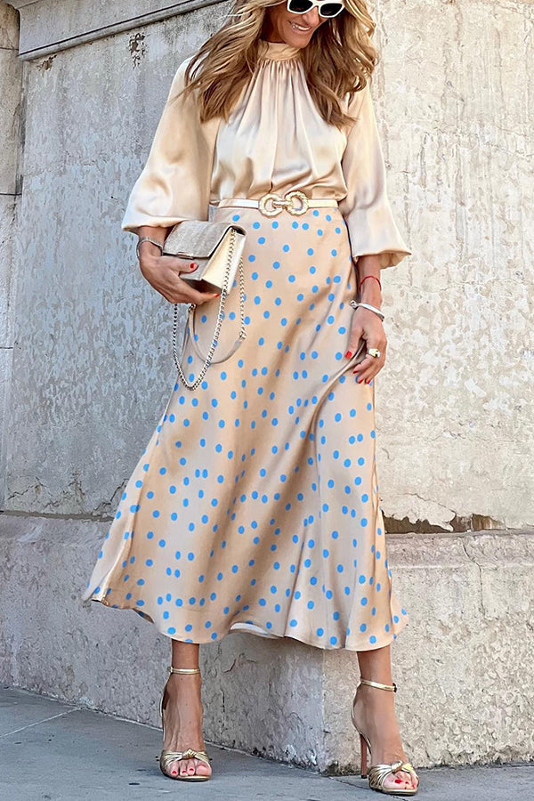 GR | Satin polka dot print skirt