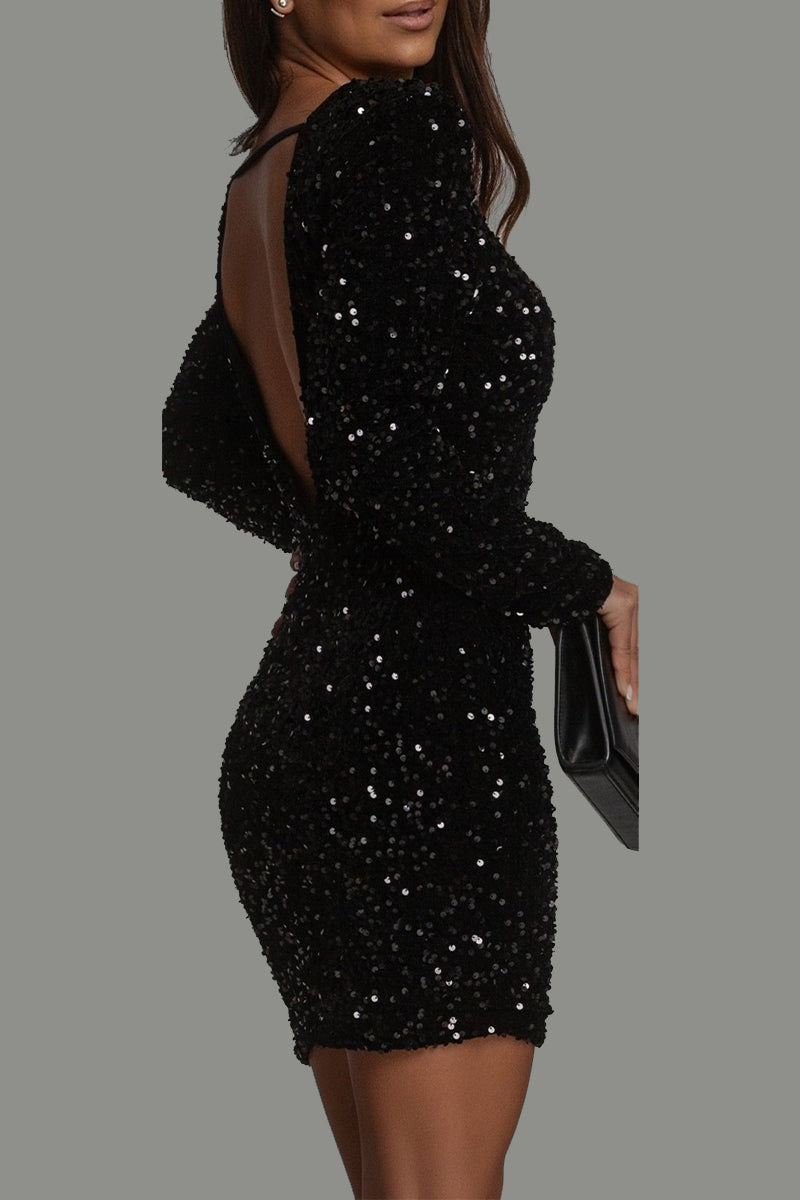 GR | Rückensfreies Glitzerkleid Für Damen Glamouröse Abendkleidung