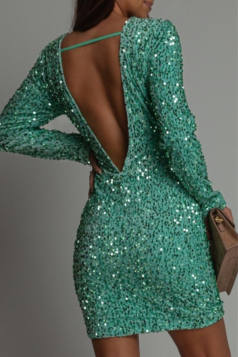 GR | Chic Winter Backless Glitter Party Dress for Women