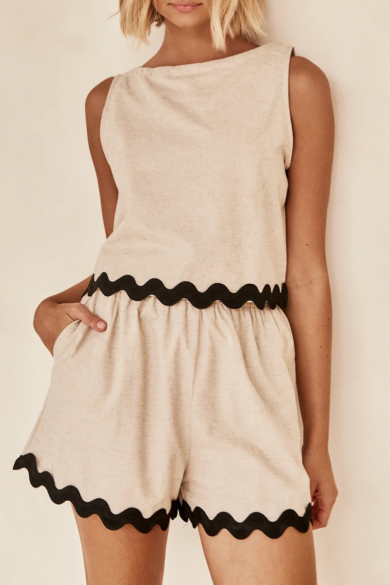 GR | Casual simplicity, color block, bag, contrast, O-neck, sleeveless, two-piece