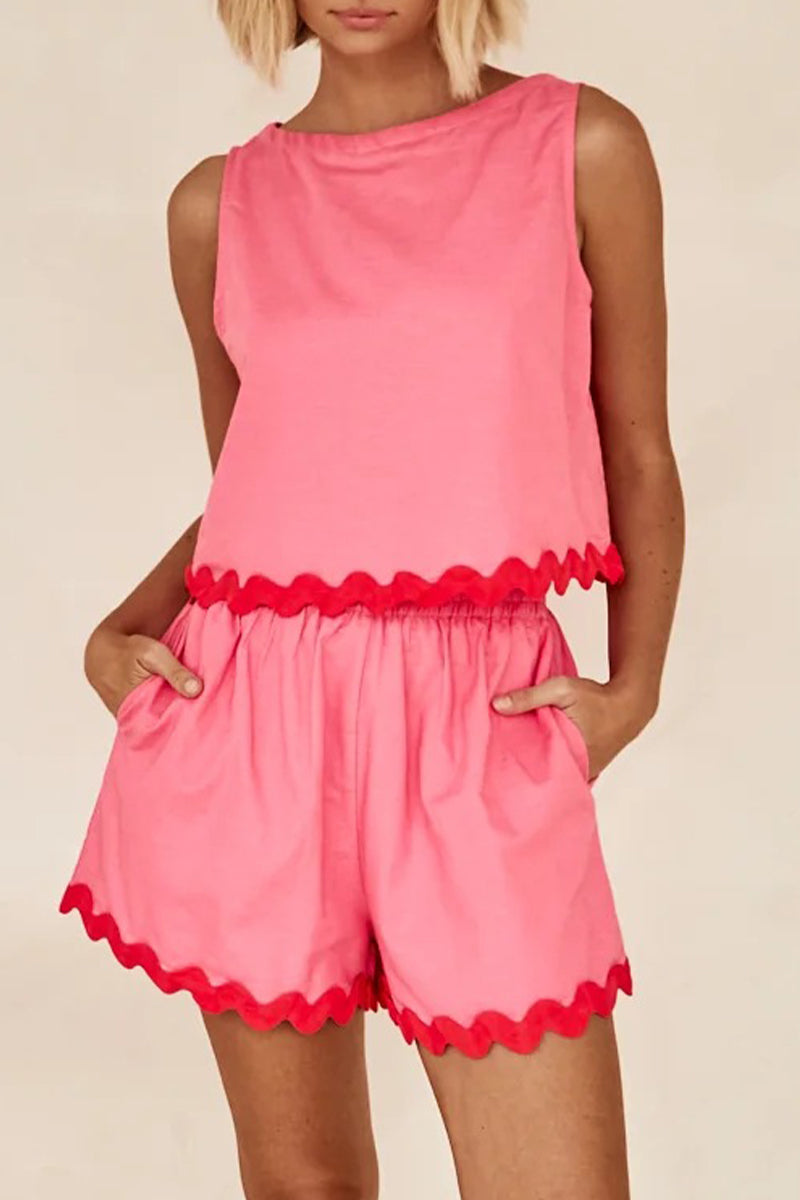 GR | Casual simplicity, color block, bag, contrast, O-neck, sleeveless, two-piece