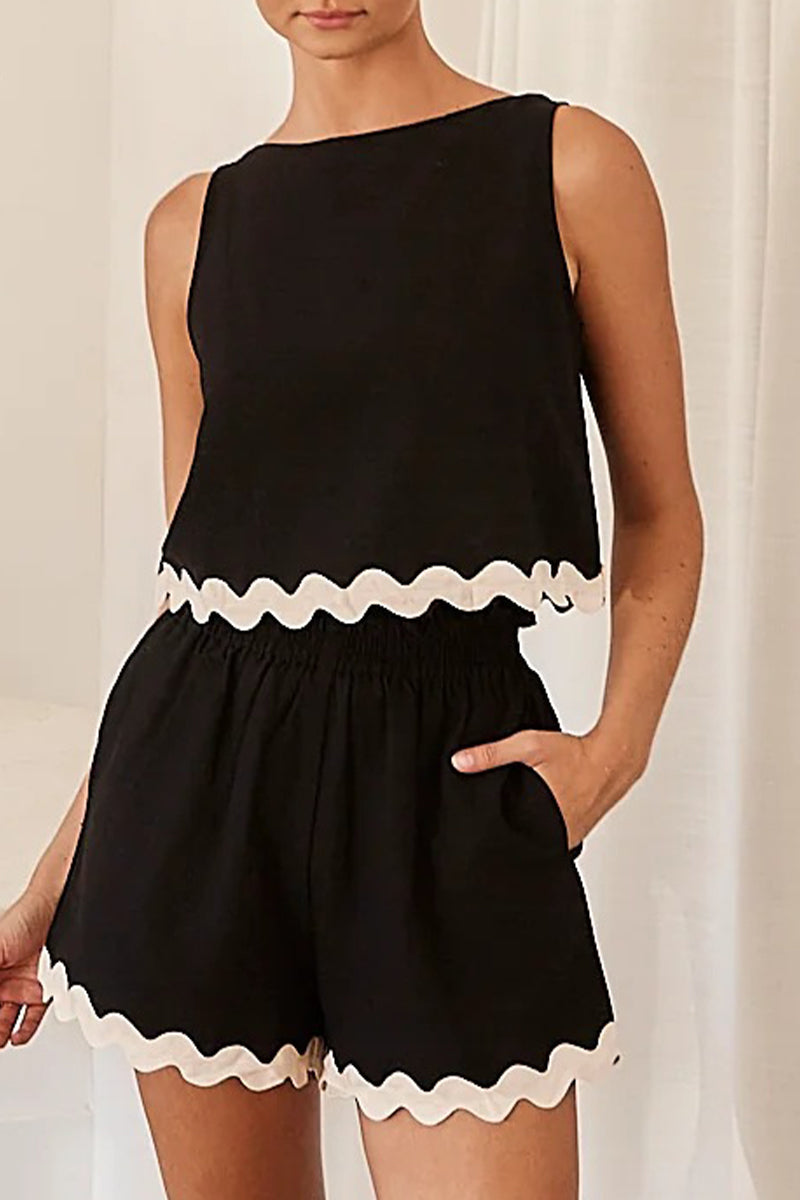 GR | Casual simplicity, color block, bag, contrast, O-neck, sleeveless, two-piece