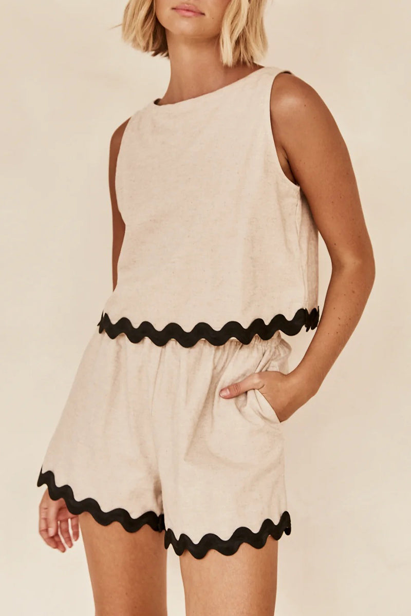 GR | Casual simplicity, color block, bag, contrast, O-neck, sleeveless, two-piece
