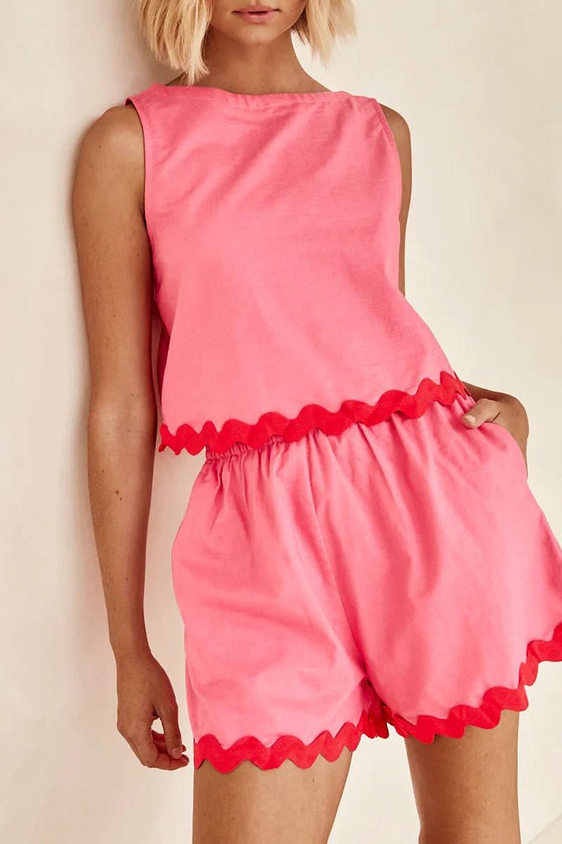 GR | Casual simplicity, color block, bag, contrast, O-neck, sleeveless, two-piece